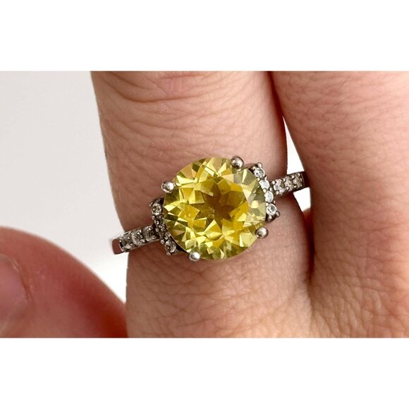 Citrine Semi-Precious Gemstone + CZ Framed 925 Sterling Silver Vintage Ring sz 8 - Picture 1 of 13